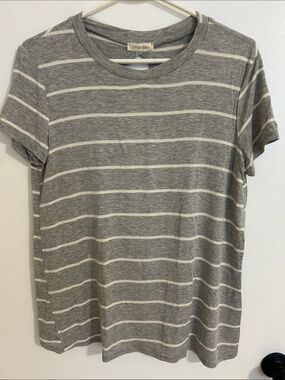Cotton Bleu Women’s Gray & White Striped Short Sleeve Tee